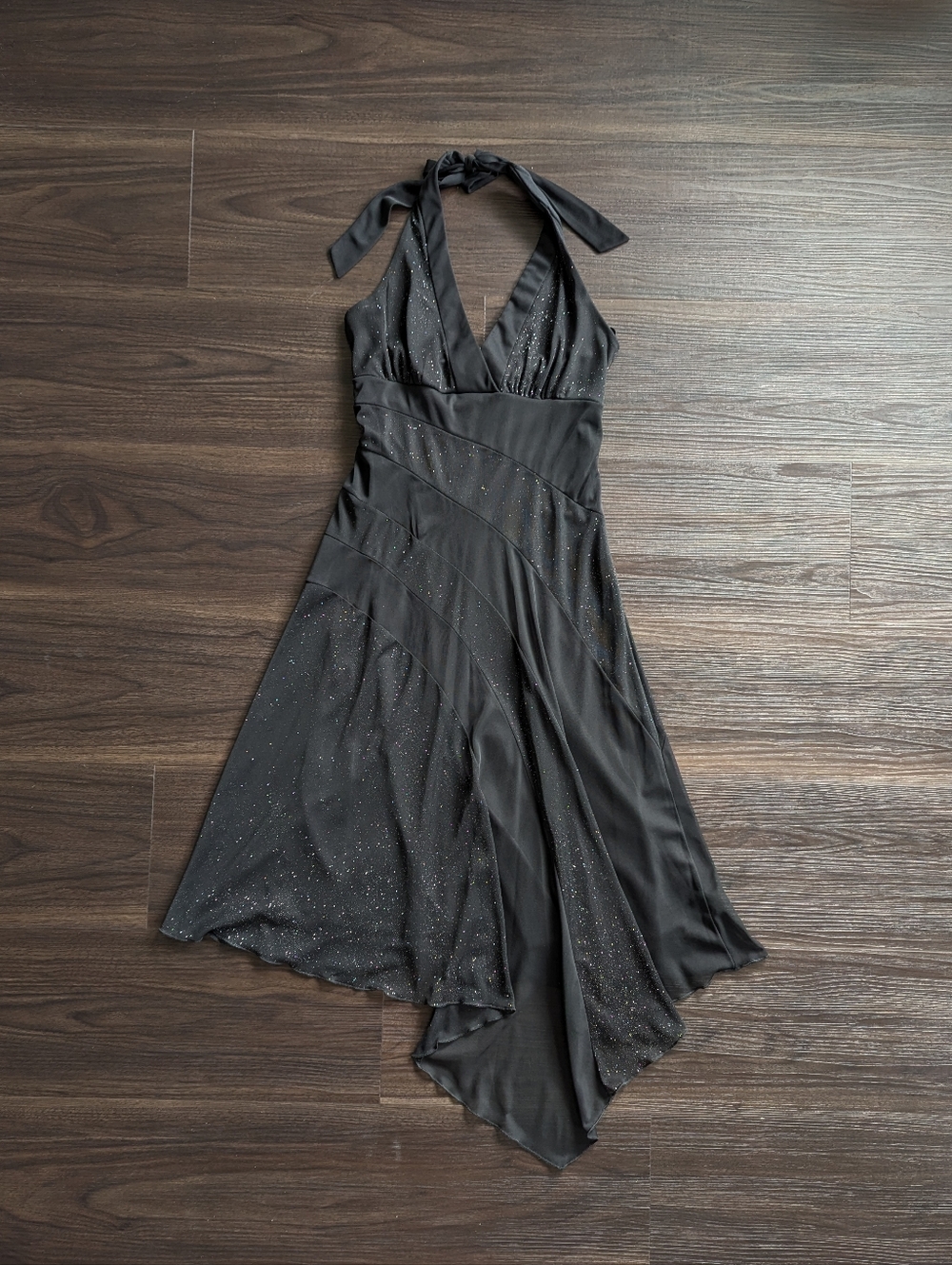 Byerwear Too! Y2K Black Sparkle Halter Dress Small Asymmetric Fairy Whimsigoth
